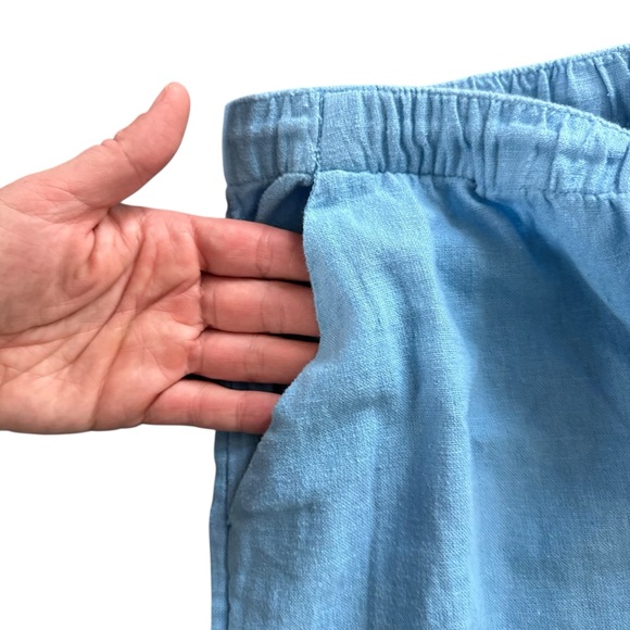 Abercrombie & Fitch Blue Linen Wide Leg High Rise Drawstring Linen Pants Small - Picture 5 of 9